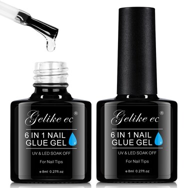 Nail Tips Gel Nail Glue: Geliek EC 2PCS 6 in 1 Adhesive Gel Nail Polish for Salon - Strong Nail Glue for Press On Nails Nails Acrylic Tips - Valentine's Day Girl Gift for Home DIY