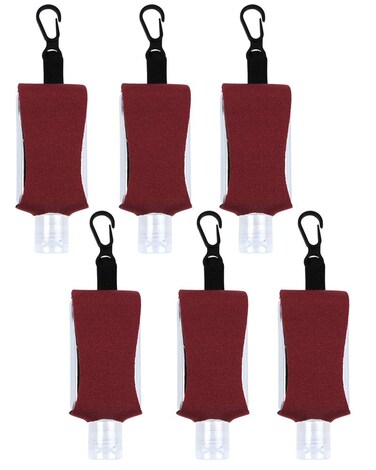 ICObuty Empty Bottle for Hand Gel Products Liquid Soap 6 Pack 1 OZ Travel Sized Holder Keychain Carriers Flip Cap Reusable Portable (Maroon)