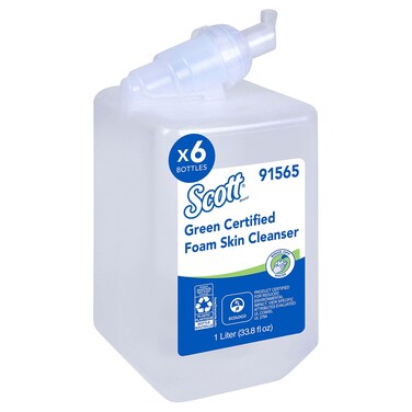 Scott Professional Green Certified Foam Hand Soap (91565), 1.0 L, Foaming, Clear, No Fragrance Added, Manual Refills, Ecologo, NSF E-1 Rated (6 Bottles)