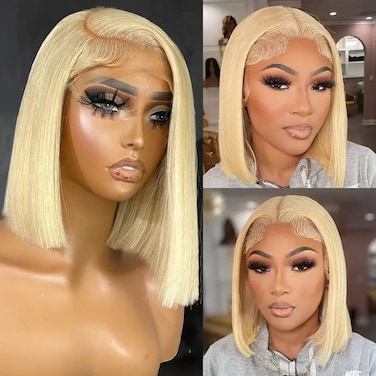 Blonde Bob Wig Human Hair 613 Lace Front Wigs Human Hair 200% Density 13x4 HD Lace Frontal Wig Pre Plucked With Baby Hair Glueless Short Straight Bob Wigs for Women (14 inch, 613 bob wig)
