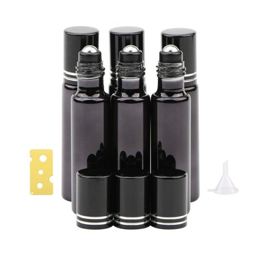 Kesell 10ml Essential Oil Roller Bottles 6 Pack Refillable Perfume Bottle Container Small Glass Bottle with Stainless Steel Rollerball for Travel, Fragrance