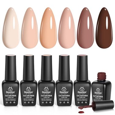 beetles Gel Polish Nail Set 6 Colors Skin Tones Collection Nude Brown Gel Nail Polish Pink Neutral Soak off Uv Led Lamp Needed Manicure Diy Home Gift for Girls