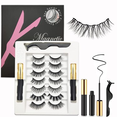 Magnetic Eyelashes with Eyeliner Kit 7 Pairs, 3D Wispy Lashes Natural Look, 7 Styles Fluffy False Eyelashes Pack, by TMIELYBS