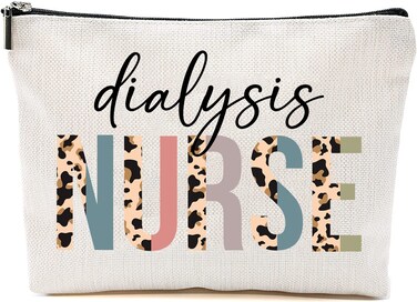 HTDesigns Dialysis Nurse Cosmetics Bag - Leopard Dialysis Nurse Makeup Bag - Gifts For Dialysis Nurse - Dialysis Nurse Birthday Gift - Cosmetic Travel Pouch Bag, White, 7''x9.8''