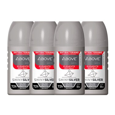 ABOVE Roll-On Elements Set, Shiny Silver, 4 Pcs - Ball Deodorant for Men - 72-Hour Protection - Sensual Fragrance - Dry Touch - No Stains