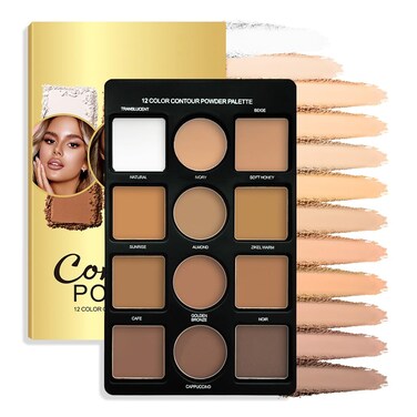 Professional Light Medium Brown Contour Highlight Palette,Multiple Full Coverage Makeup Palet for Correcting, Easy Blending, Long-lasting formula, Sculpt &amp; Highlighting,Matte and Shimmer Finish-12A