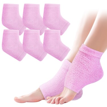 3 Pairs Fuzzy Moisturizing Heel Socks for Cracked Heel Treatment, Toeless Socks for Women &amp; Men, Cracked Heel Repair, Hydrate Dry Cracked Feet Heels (Pink)
