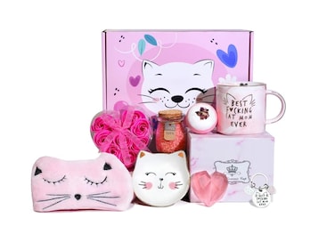 Cat Lover Gift Box Set for Women, Cat Mom Spa Basket Bath Set, Cat Themed Gifts For Mother's Day, Birthday, Christmas