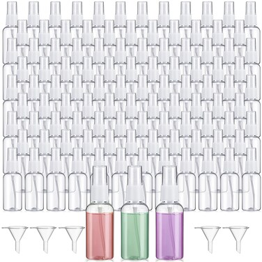 Uiifan 200 Pcs Mini Clear Spray Bottles 1 oz Small Empty Plastic Fine Mist Spray Bottles with Small Funnels for Essential Oils Travel Alcohol Perfumes