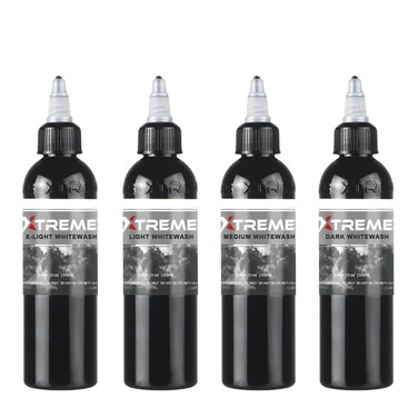 Xtreme Tattoo Ink Whitewash Set, Professional Shading and Highlighting Solutions for Tattoo Artwork, Premium Ingredients, Smooth Application, Sterile, Vegan, Cruelty-Free (Set of 4, 2 oz)