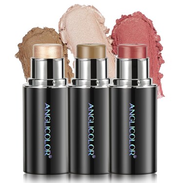 3PC Anglicolor Highlighter Long Lasting,Contour Stick Makeup Naturally,Blush Makeup Smoothing,High Color Rendering,Easy To Mix,Vegan &amp; Cruelty-Fre