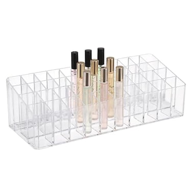 ELLDOO Rollerball Perfume Organizer, 44 Spaces Clear Acrylic Perfume Storage Holder Beauty Scent Holder, Essential Oil Storage Holder Organizer, Makeup Lipgloss Lipstick Display Case