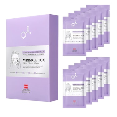Leaders Insolution Wrinkle Tox Skin Clinic Mask   Adenosine-Infused Anti-Aging Facial Sheet for Fine Lines, Wrinkles, and Firmness   Premium Grade Cotton, Collagen Boosting (10 Sheets)