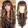 NOSTALGIA Long Brown Wigs with Bangs 26 Inches Curly Wavy Wig for Women Brown Mixed Blonde Highlight Wig Synthetic Wigs for Girls Daily Party Use