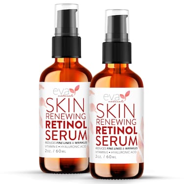 Retinol Serum by Eva Naturals - 2.5% Retinol Serum for Face with Hyaluronic Acid, Vitamin E &amp; Organic Aloe - Retinol Face Serum that Reduce Wrinkles, Fine Lines &amp; Dark Spots - Anti Aging Serum, 2 Pack