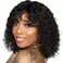 Water Wave Human Hair Wig With Bangs Short Curly Bob Wig for Black Women 150% Density Glueless Brazilian Non Lace Front Water Wave Bob Wigs Human Hair Natural Black (16 Inch)