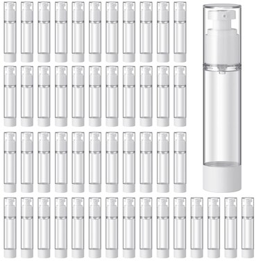 60 Pcs Clear Airless Pump Bottles Refillable Cosmetic Travel Size Dispenser Vacuum Plastic Travel Bottles Empty Lotion Pump Containers Dispenser Shampoo Liquid Toiletry Travel Containers(1.7 oz)