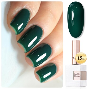 Double Rhythm 15ML Gel Polish Jelly Sheer Pastel Light Milky Color 1 PC 0.53 OZ Bottle UV Nail Polish Art Salon at Home for Women (Deep Green-B-A1460)