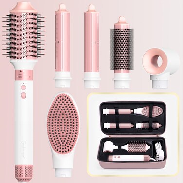 6 in 1 Professional Hot Air Styler &amp; Hair Dryer Brush with 110,000 RPM Negative Ionic Blow Dryer, Hair Style with Auto Wrap Curlers, Straighteners, and Volumizers, Travel Bag Included