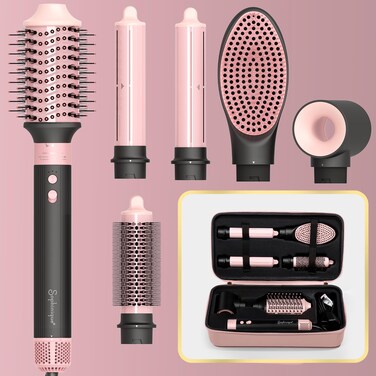 6 in 1 Professional Hot Air Styler &amp; Hair Dryer Brush with 110,000 RPM Negative Ionic Blow Dryer, Hair Style with Auto Wrap Curlers, Straighteners, and Volumizers, Travel Bag Included