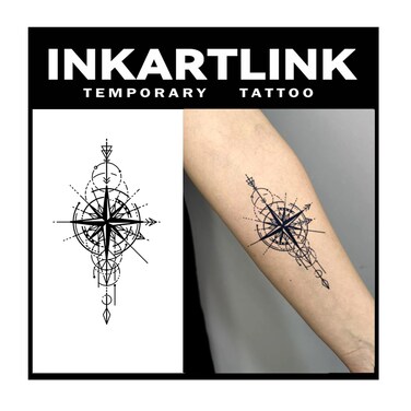 Tattoo Tech, 2 Sheets Large Semi Permanent Tattoo, Adult Art Design Temporary Tattoos, Lasts 1-2 Weeks, Waterproof, Realistic Look, No Adhesive, No Reflection (Compass Knight Design)