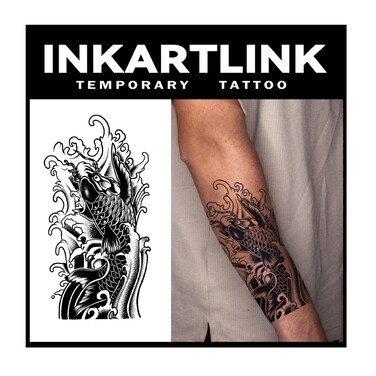 Tattoo Tech,2 Sheets Extra-Large Semi Permanent Tattoo,Adult Art Design Temporary Tattoos, Lasts 1-2 Weeks, Waterproof, Realistic look, No Adhesive, No reflection (Koi Fish Design?