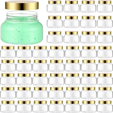 Mumufy Clear Plastic Jars with Lids Round Plastic Containers Empty Travel Containers for Creams Refillable Cosmetic Jars for Lotions Body Scrub Body Butter(48 Pcs,8 oz)