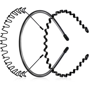 WILLBOND Metal Headband 3 Pack - Unisex Wired Zigzag Sports Fashion Headwear, Non-Slip Hair Hoop Accessories (Wavy, Small, Wave)
