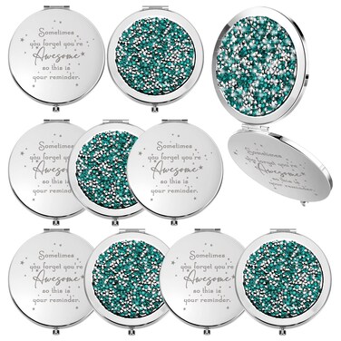 Roowest 10 Pcs Inspirational Compact Mirror Sometimes You Forget You're Awesome Appreciation Thank You Gifts for Women Employee Coworker Staff Birthday Favor Magnifying Pocket Mirror (Green)