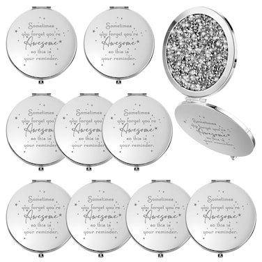 Roowest 10 Pcs Inspirational Compact Mirror Sometimes You Forget You're Awesome Appreciation Thank You Gifts for Women Employee Coworker Staff Birthday Favor Magnifying Pocket Mirror (White)