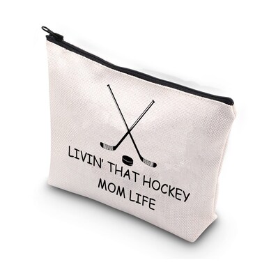 BDPWSS Hockey Makeup Bag Hockey Mom Gifts Ice Hockey Player Gift For Mom Hockey Coach Gift Living That Hockey Mom Life Zipper Pouch (Mom life hockey)