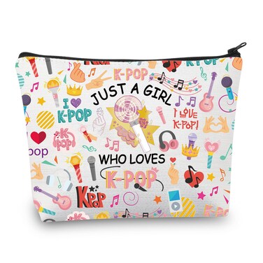 BDPWSS K-Pop Makeup Bag K-Pop Singer Merchandise Gift Just A Girl Who Loves K-Pop Gift for K-Pop Music Fan K-Pop Team Gift (Loves K-Pop)