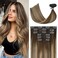 Balayage Hair Extensions Real Human Hair, Ombre Medium Brown Fading to Caramel Blonde 12 inches 70g Highlights 100% Human Hair Natural Straight Woman Beauty Clip ins #4/27/4