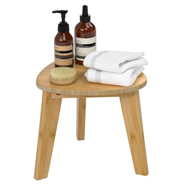 Domax Beautiful Bamboo Shower Bench for Inside Shower - 12 inch Non-Slip Waterproof Shower Stool for Shaving Legs Small Corner Shower Foot Rest Bathroom Bath Seat Spa Foot Rest Shaving Stool, Natural