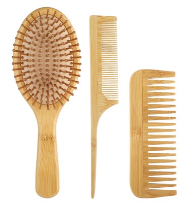 Bamboo Hair Brush Set - 3 Pieces Paddle and Detangling Brush, Natural Wooden Massage Brush for Scalp and Hair (Thick, Thin, Curly, Dry)