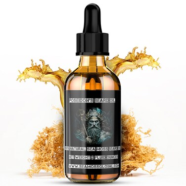 Poseidon's Beard Oil with Sea Moss   Organic and Natural Beard Growth Gentleman's Beard Oil   Conditions Moisturizes, Thickens, Promotes Growth and MORE!   2 oz.