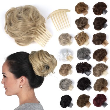 MADEMOISELLE Messy Hair Bun Hair Pieces Updo Ponytail Hair Extensions with Clip In Claw and Extra Comb for Secure Hold 100% Vegan Natural Real Human Feel For Women, Girls