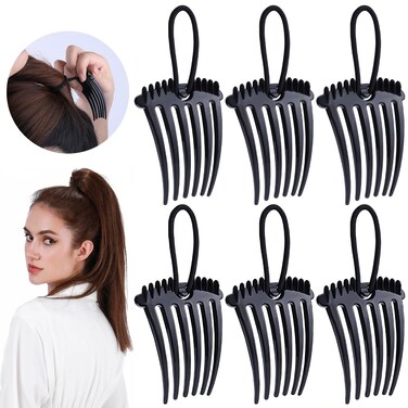 Bandette Comb with Elastic Band,6 PCS Hair Accessory for Easy and Chic Hairstyles,Ponytail Bump it UP Volume Inserts Combs, Hair Combs for Thick Hair