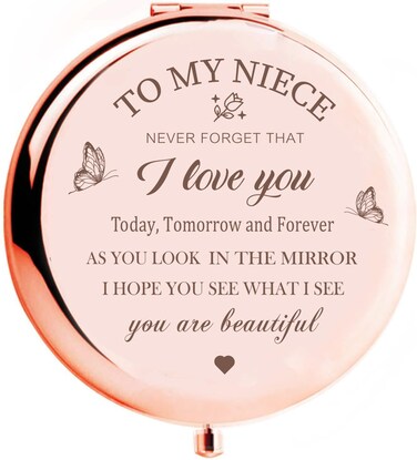 Niece Compact Mirror - Makeup Mirror Gifts for Niece from Aunt, Birthday &amp; Christmas
