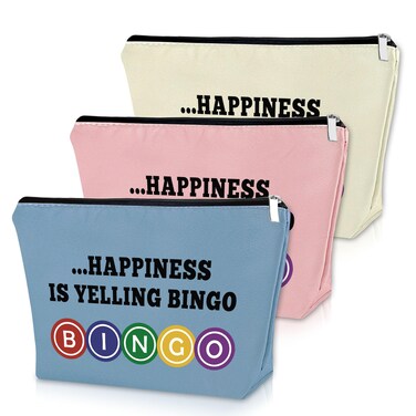 3PCS Bingo Gifts Makeup Bag Bingo Game Gifts for Adults Lucky Bingo Gifts for Friend Birthday Gifts for Bingo Player Cosmetic Bag Bingo Themed Gifts for Grandma Gambler Christmas Gifts Travel Pouch