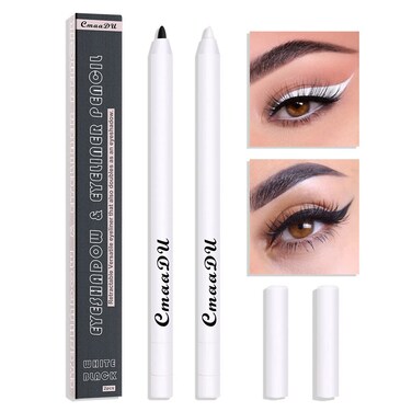 Black White Eyeliner Pencil Set, Matte Smooth White Eye Brightener Stick, Quick Drying Waterproof High Pigmented Highlighter Eye Liner Eyeshadow Makeup, with Built-in Sharpener