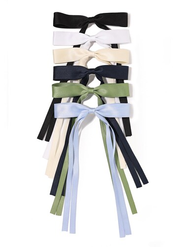 LFOUVRE Tassel Hair Bow Clips for Women - 6pcs Ribbon Barrettes With Metal Claw Clips and Bowknots - Hair Accessories for Girls and Teens