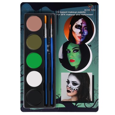 Bowitzki Halloween Makeup Palette 5 Colors Face Body Paint Oil Based with Brush for Zombie Skeleton Clown Witch Football Baseball Sports SFX Costume Cosplay Dress Up (Green)