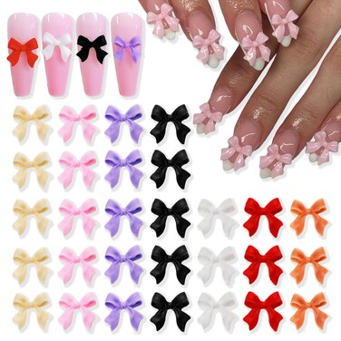 200 Pcs Bows Nails Charms, Pink Bows 3D Nails Charms Resin Bow Nail Rhinestones Flatback Bow Nail Stud Supply Bowknot Charms for Women Girls DIY Manicure Bows Nail Decoration
