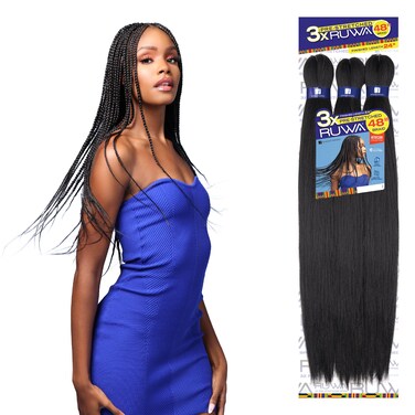 Sensationnel Ruwa prestretched braiding hair - 3x 48 inch water repellent kanekalon fast dry synthetic sports itch free (1 pack, 4 MEDBROWN)