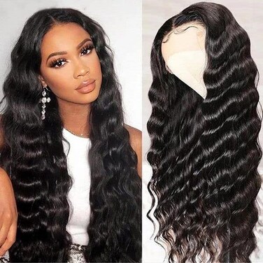 Brazilian Loose Deep wave Lace Front wigs human hair 13x4 HD Transparent lace wigs 9A 150% Density Unprocessed Virgin human hair wigs for black women Pre Plucked Natural Color(24Inch, Loose Deep Wave)
