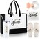 LEIFIDE Bride Tote Bag Bride Gifts Set 5 Pcs Makeup Bag Bride Stainless Tumbler Cup Bride Slippers White Hair Tie Slippers for Bridal Shower Bachelorette Party Wedding Day Gifts for Bride (Classic)