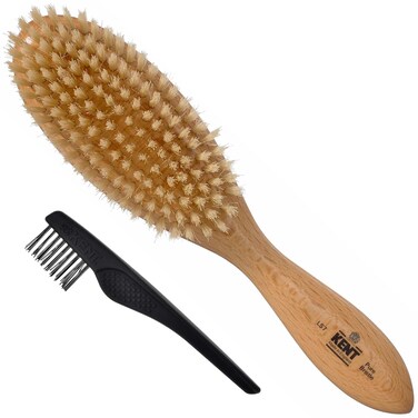 Kent LS7 Satinwood Oval Brush, White Boar Bristles for Medium to Thick Hair, Ideal for Dry Styling, Straightening, and Scalp Stimulation