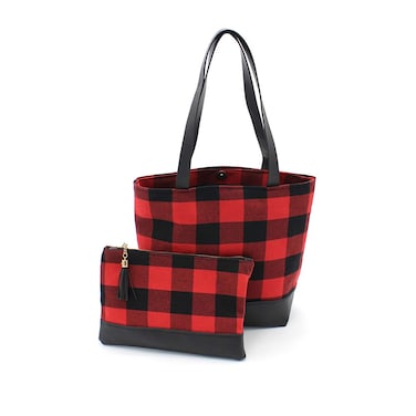 Buffalo Plaid Tote Bag Clutch Bag for womens with Buffalo Makeup Cosmetic Bag Claus tote Set red &amp; black buffalo plaid