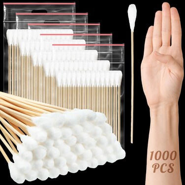 Kigley 1000 Pcs 8" Cotton Swabs Large Oversized Cotton Buds with Extra Long Bamboo Wooden Handle Tipped Applicators with Large 1/2" Diameter Swab for Wound Clean, Makeup and Removal Residue